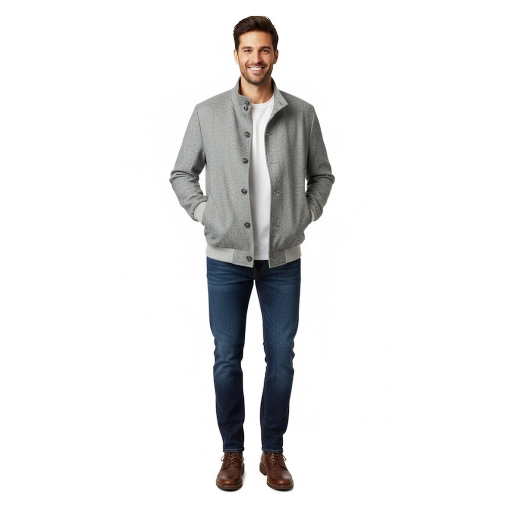 Astor & Black Gray Tweed Jacket | Bomber Style Button Front Coat | Men's M